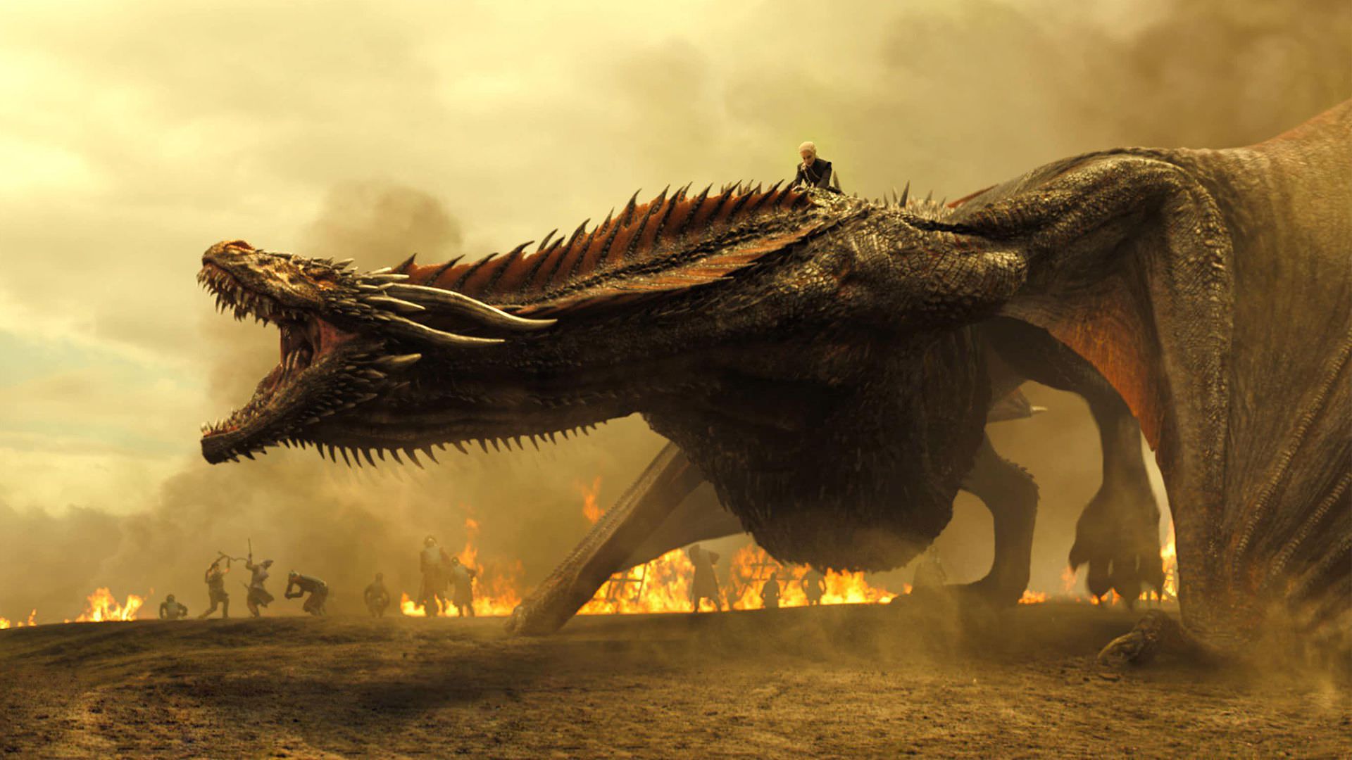 دنریس سوار بر اژدها در میدان نبرد در فصل هشتم سریال Game of Thrones