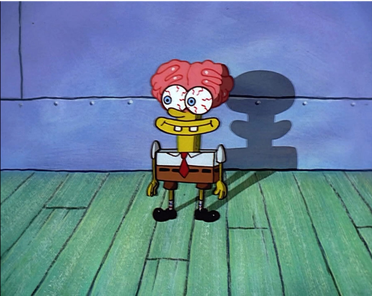 باب اسفنجی در قسمت شلوار ترسناک که مغز سرش قابل مشاهده است