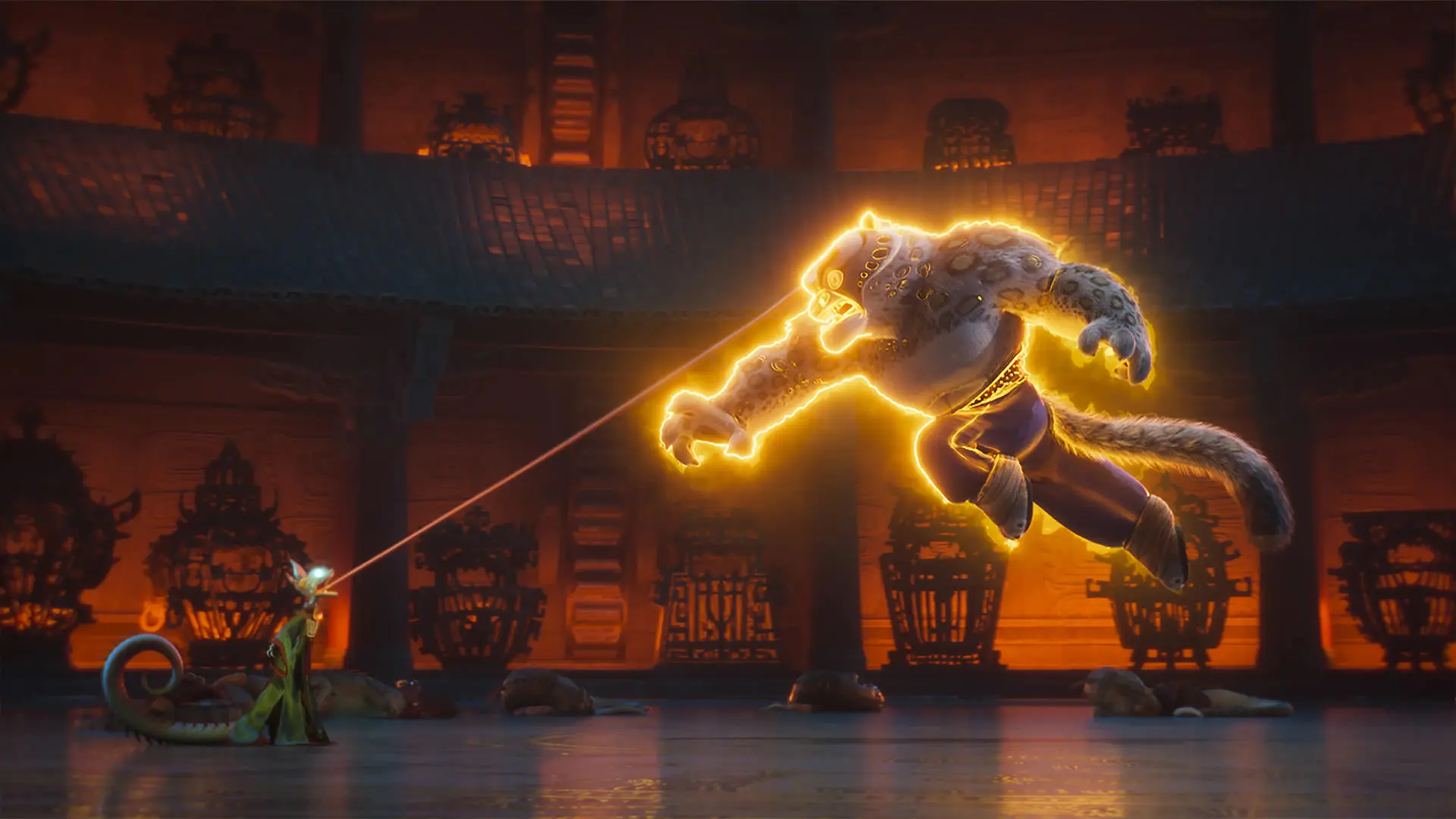 آفتاب‌پرست در حال گرفتن قدرت تای‌لانگ در انیمیشن Kung Fu Panda 4
