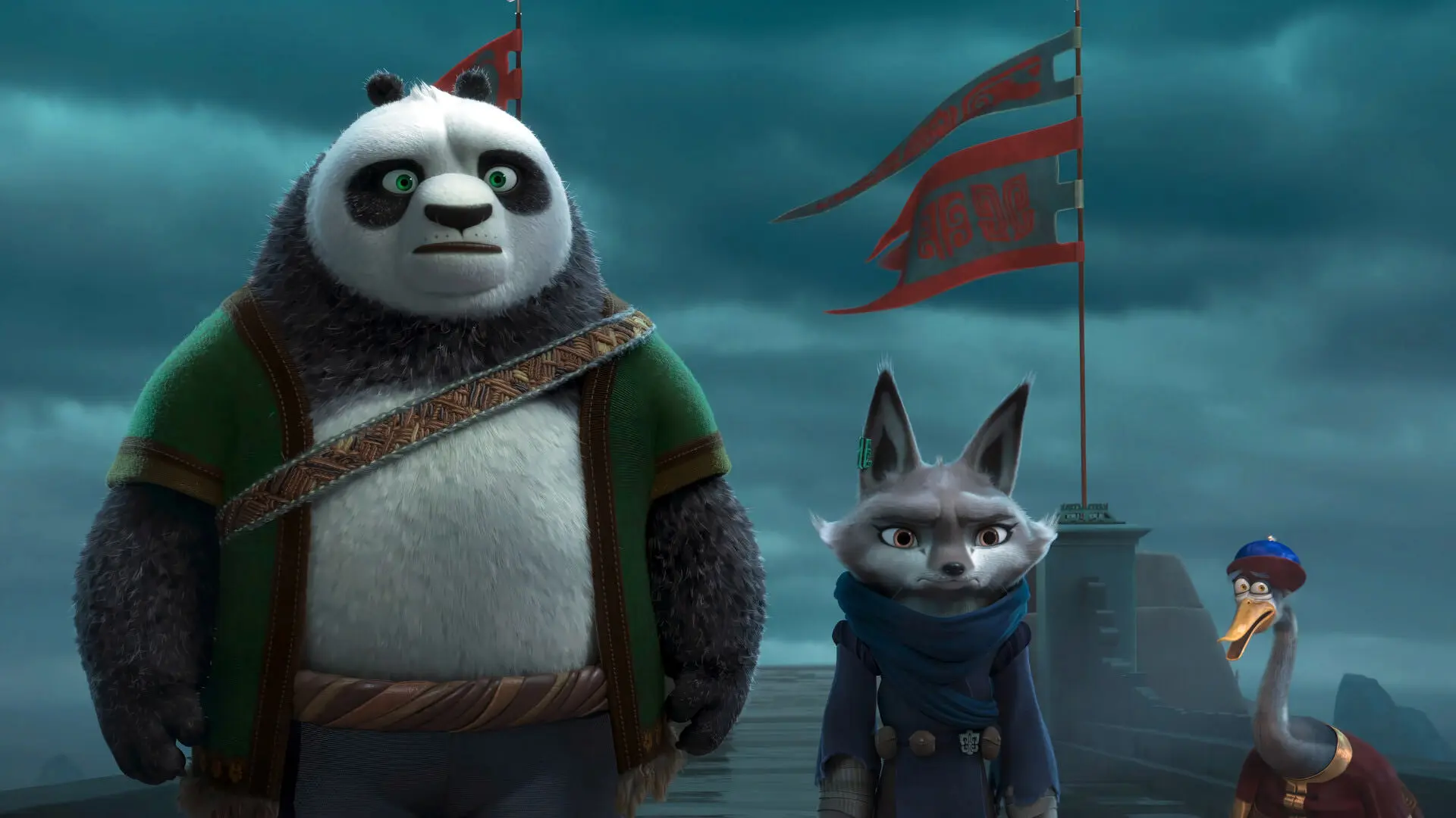 لی و ژن و آقای پینگ در انیمیشن Kung Fu Panda 4