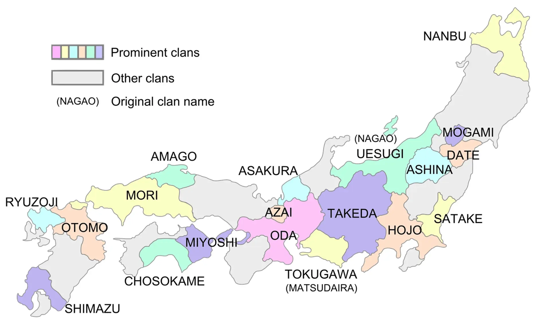 نقشه قبایل ژاپنی در دوره سن‌گوکو